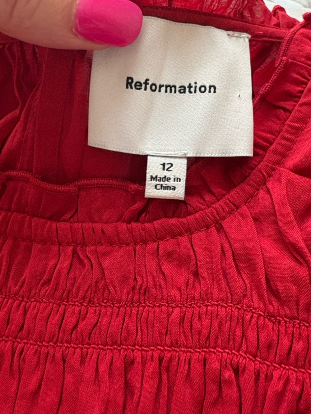 Reformation Kiria Smocked Midi Dress Red Puff Sleeve Lined Romantic Size 12 - Picture 7 of 9